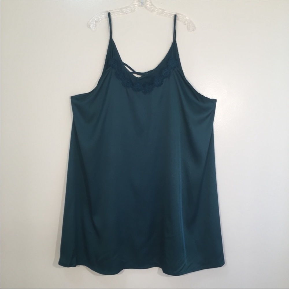 Emerald green satin front lace slip dress size 5XL